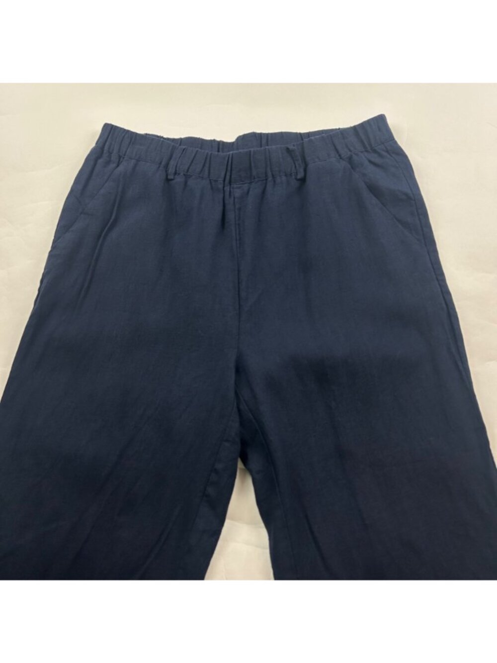 Quince Navy Blue LInen Wide Leg Cropped Pant L - Picture 2 of 7